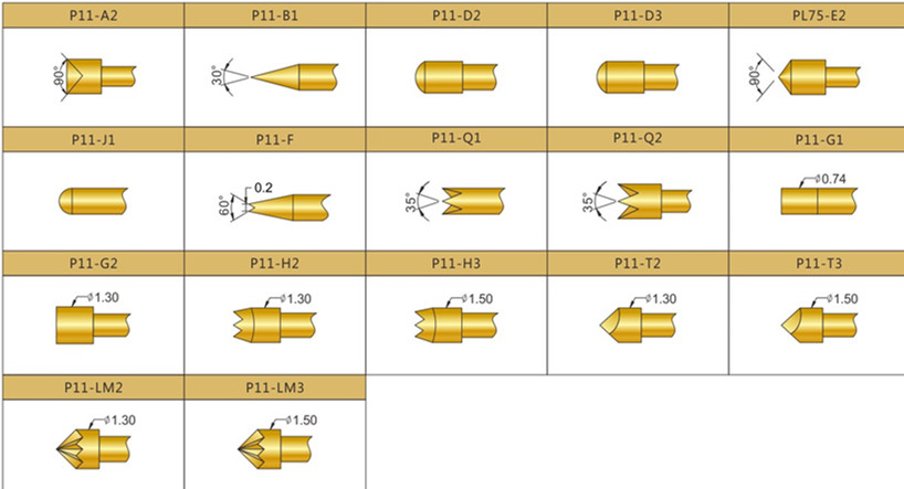 P11測試探針頭型，華榮華測試探針選型，測試探針規(guī)格型號
